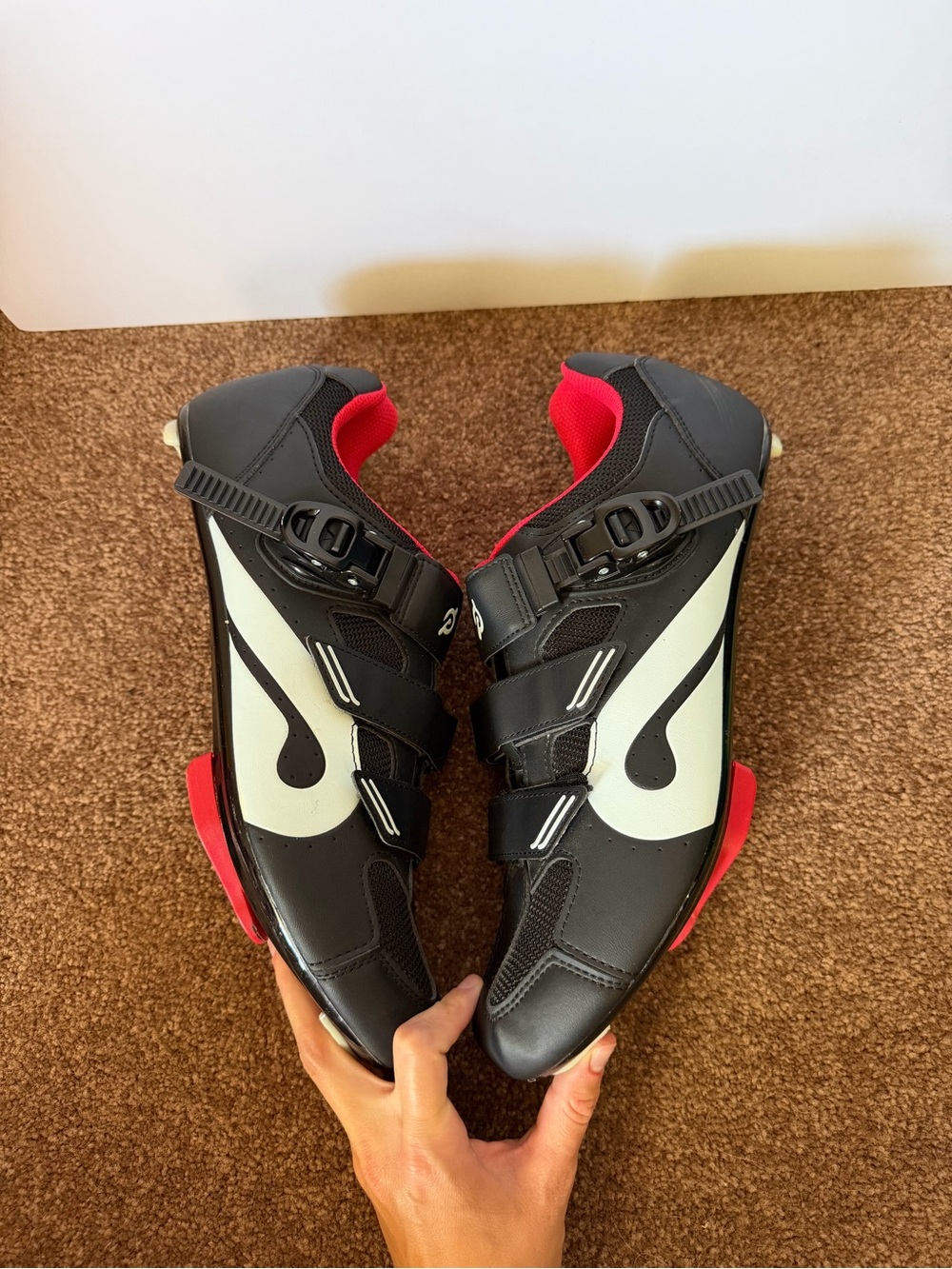 NWOT Peloton Cycling Shoes EU 46 Men's 12 Black Red Delta Cleats - Picture 5 of 6
